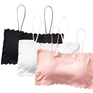 NEW 3 PC Seamless Scalloped Bandeau Bralette in Black/Pink/White Size Small